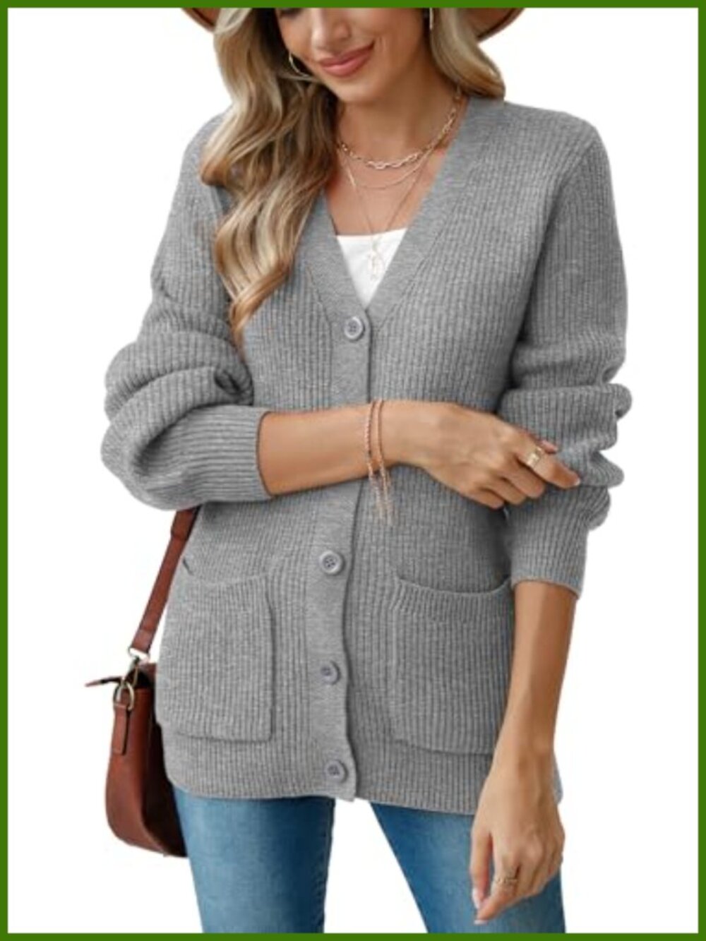 Chunky Knit Cardigan Sweater Long Sleeve V Neck Button Up with Pockets - Picture 3 of 6